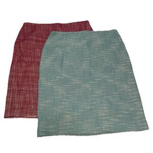 NWT 2 Talbots Skirts Womens 12 Teal/White & Maroon/White Tweed Pencil Classic
